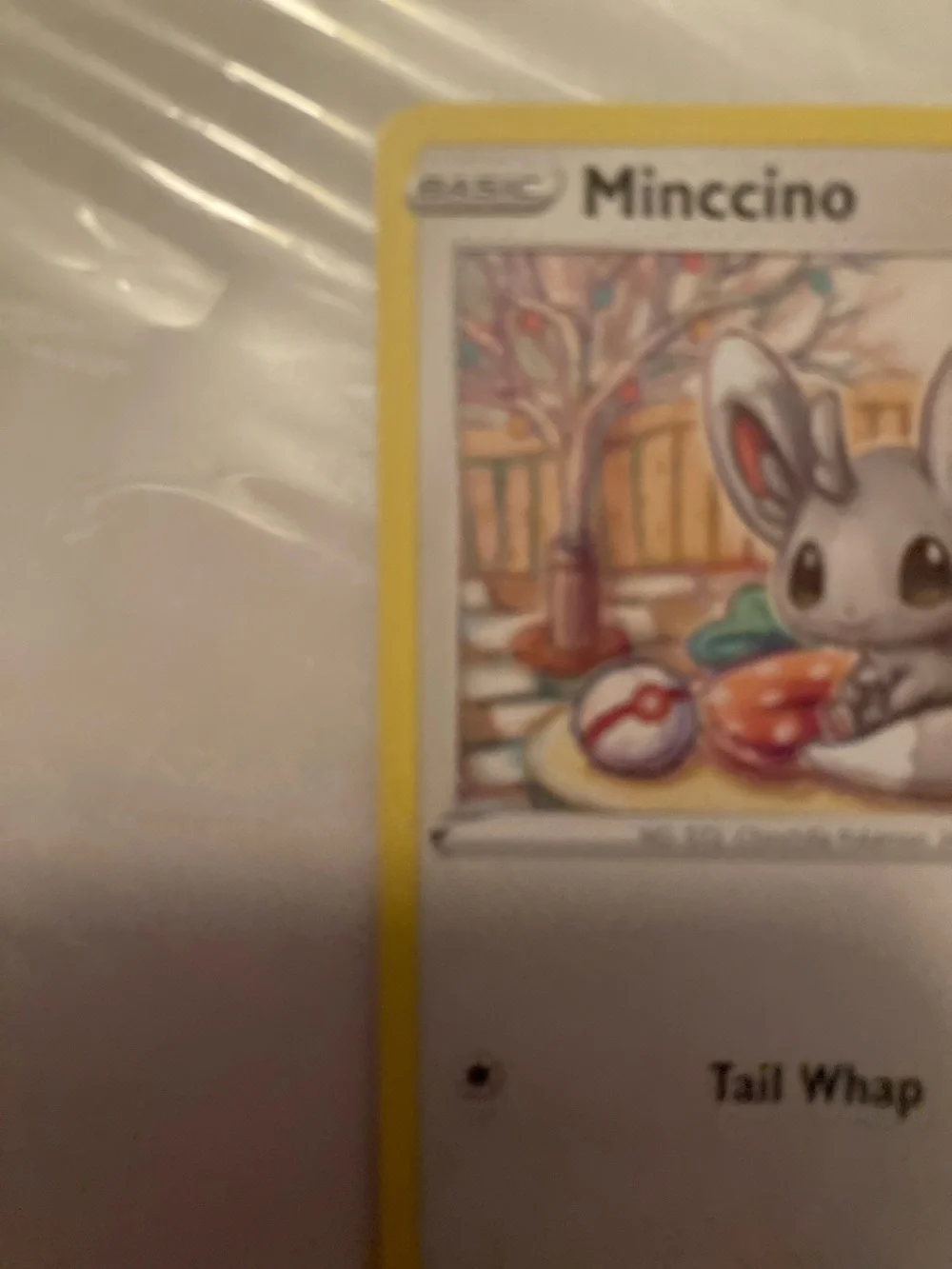Pokemon Minccino Trading Card - Yellow Border, Gray Character, White Background